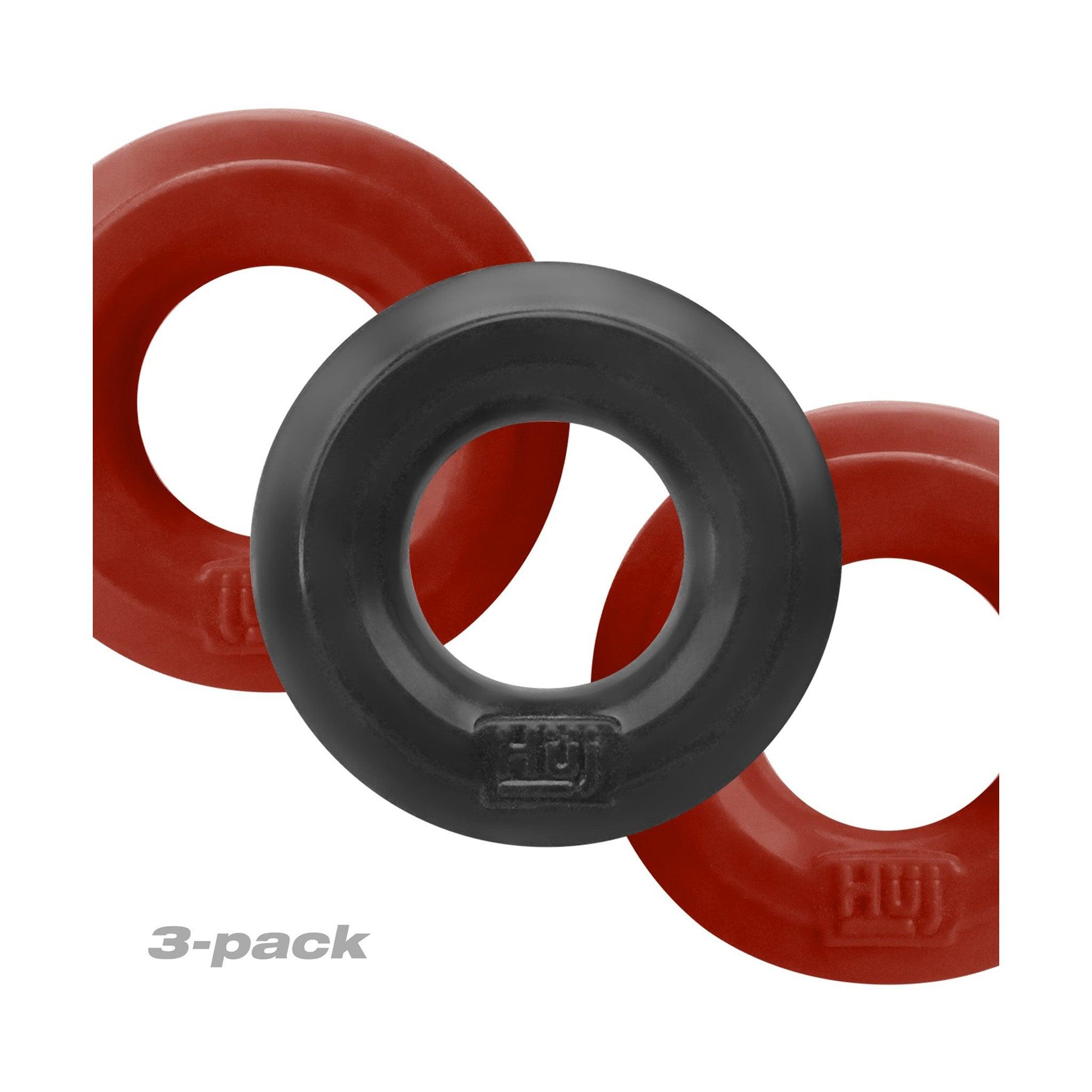 hünkyjunk HUJ3 C-RING 3-pack Red & Black Silicone+TPR - CheapLubes.com