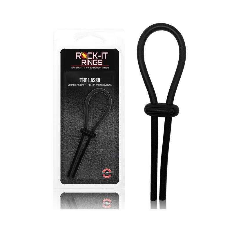 Rock-It Rings Silicone Lasso Cockring - Push-Button Adjustable - Black - CheapLubes.com