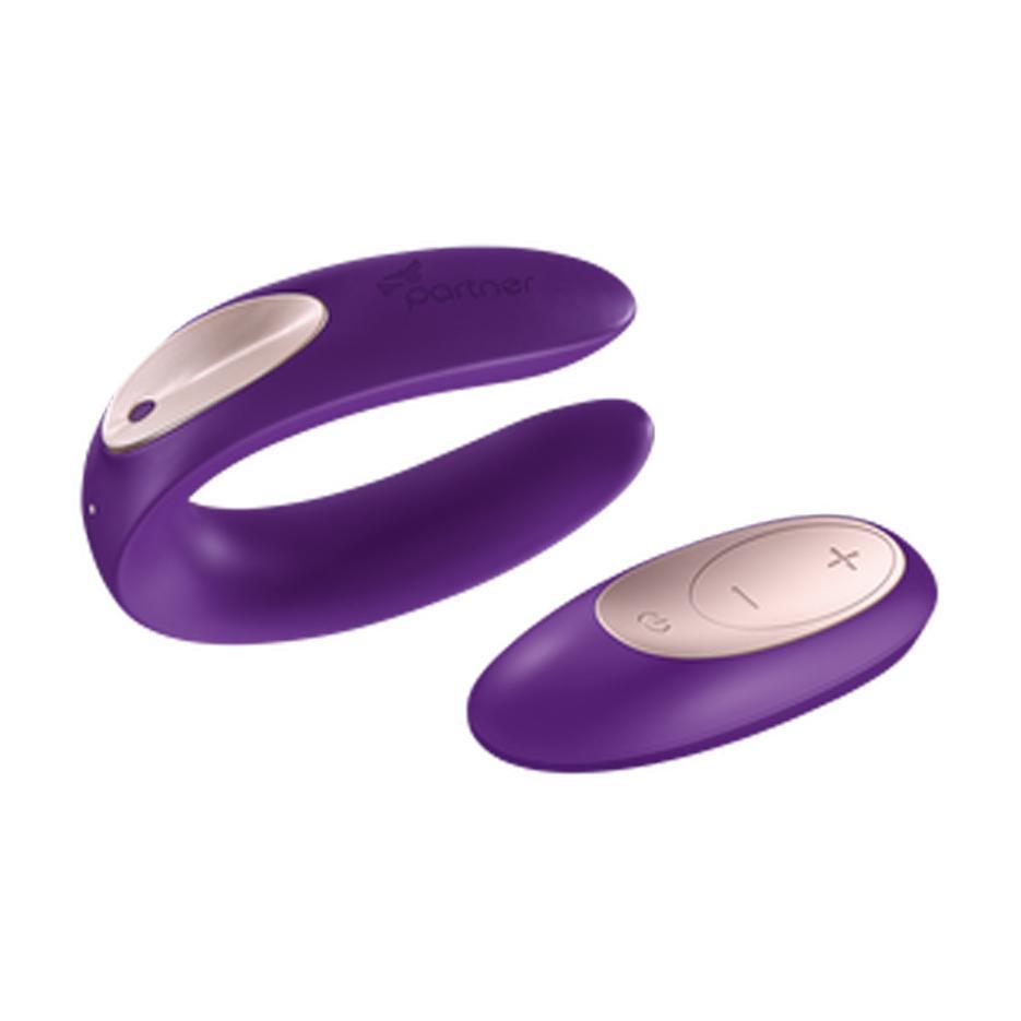 Satisfyer Double Plus Partner Vibrator w/ Remote - Purple - CheapLubes.com