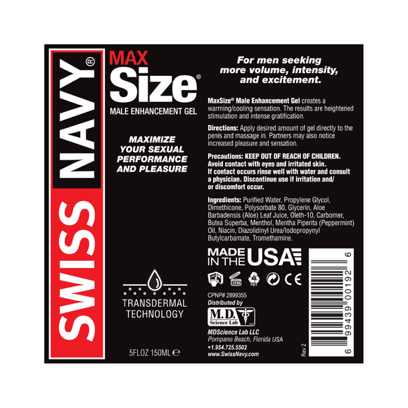 Swiss Navy Max Size Male Enhancement Gel 5 oz (150 mL)