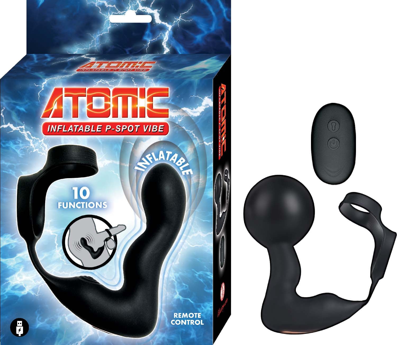 Atomic Inflatable P-Spot Vibe - Black | CheapLubes.com