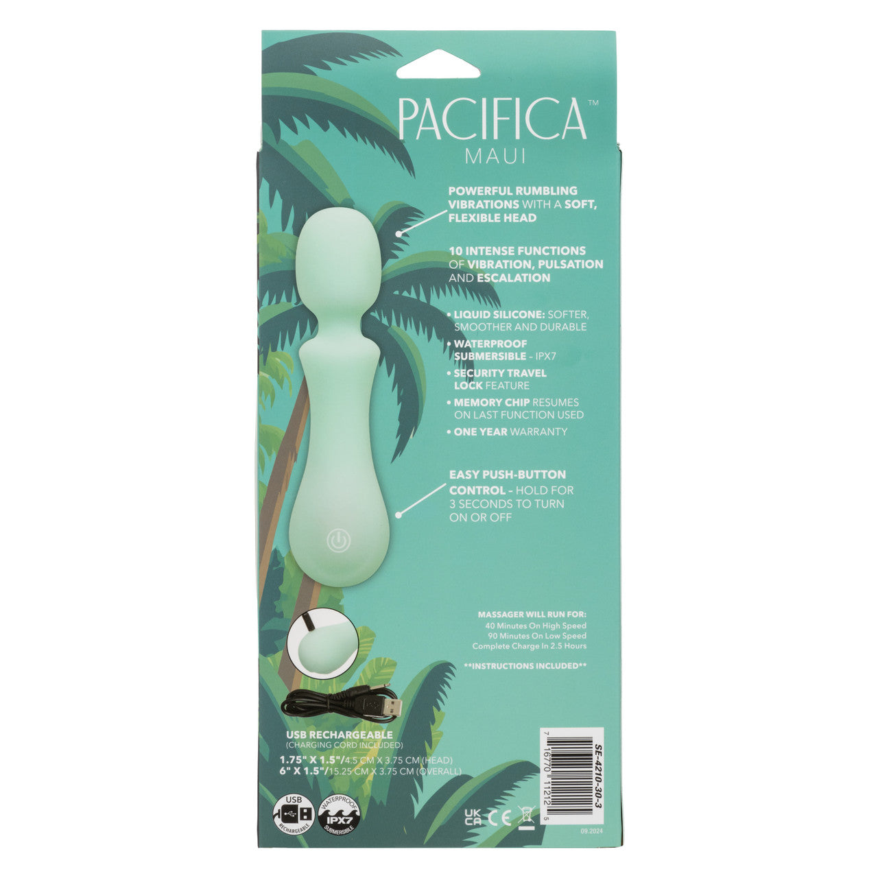 Pacifica Maui Rechargable Luxurious Massager - Green