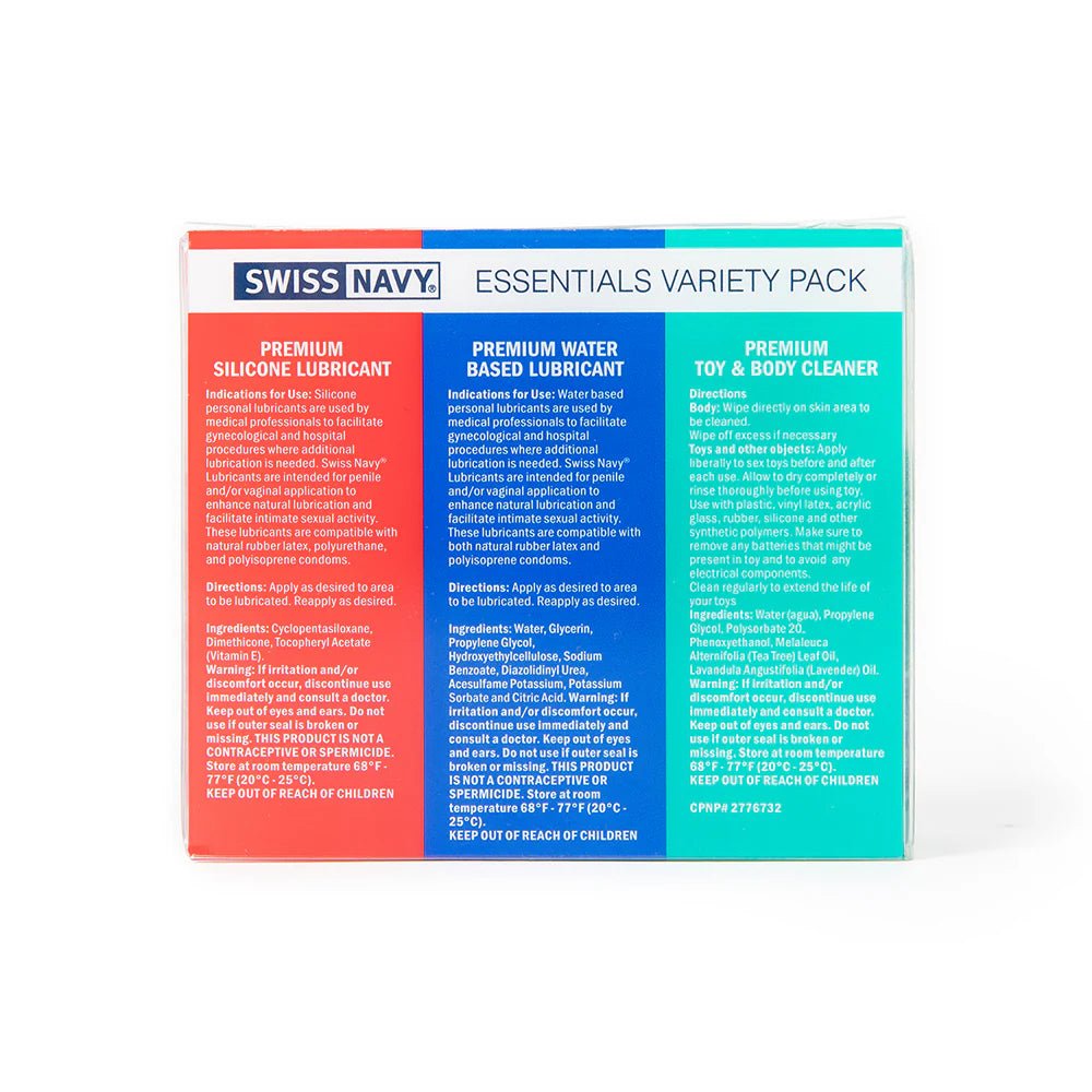 Swiss Navy Essentials - Variety Pack - 3-Piece - 1 oz Mini-Bottles |  CheapLubes.com