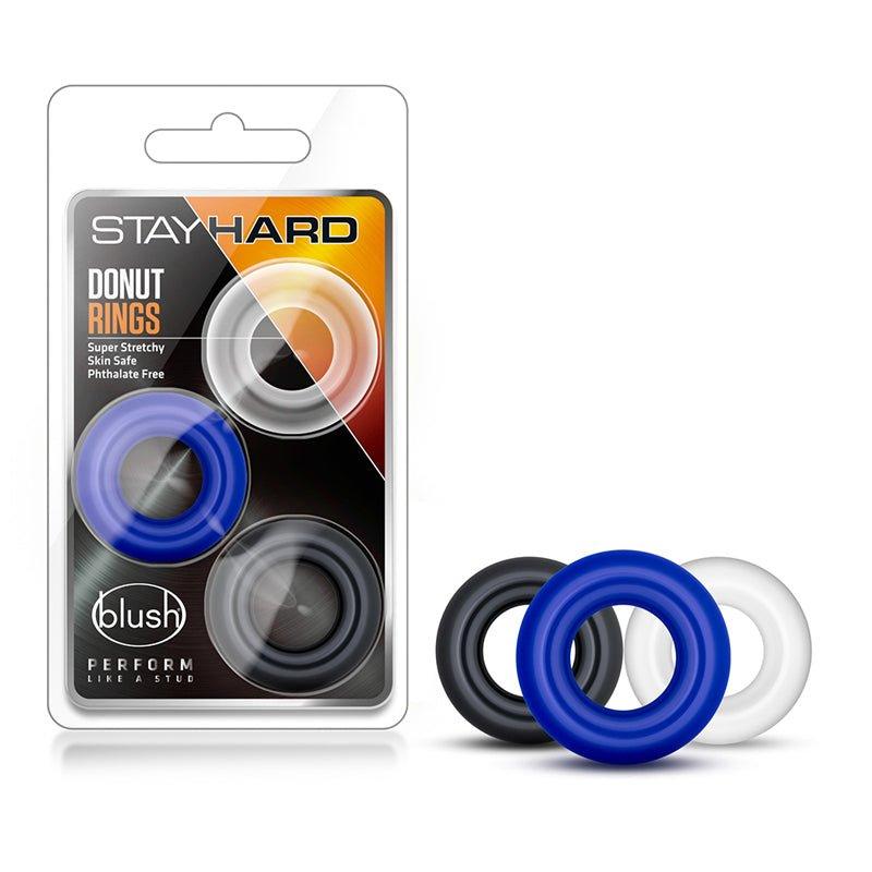 Stay Hard Donut Rings 3-Piece Cockring Set Assorted Colors - CheapLubes.com