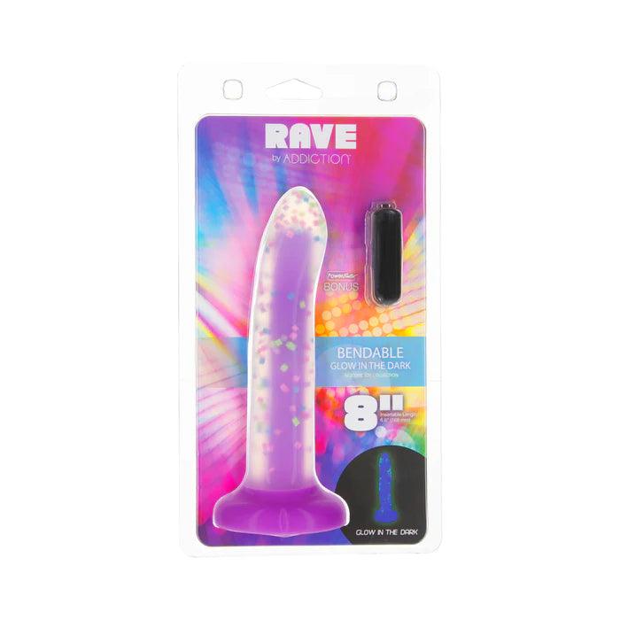 Rave by Addiction – Glow in the Dark Dildo – Purple Confetti 8" - CheapLubes.com