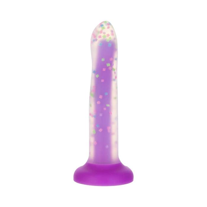 Rave by Addiction – Glow in the Dark Dildo – Purple Confetti 8" - CheapLubes.com