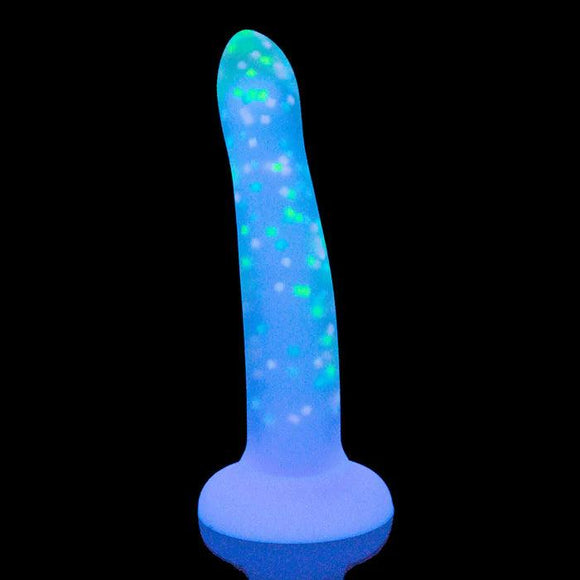 Rave by Addiction – Glow in the Dark Dildo – Purple Confetti 8" - CheapLubes.com