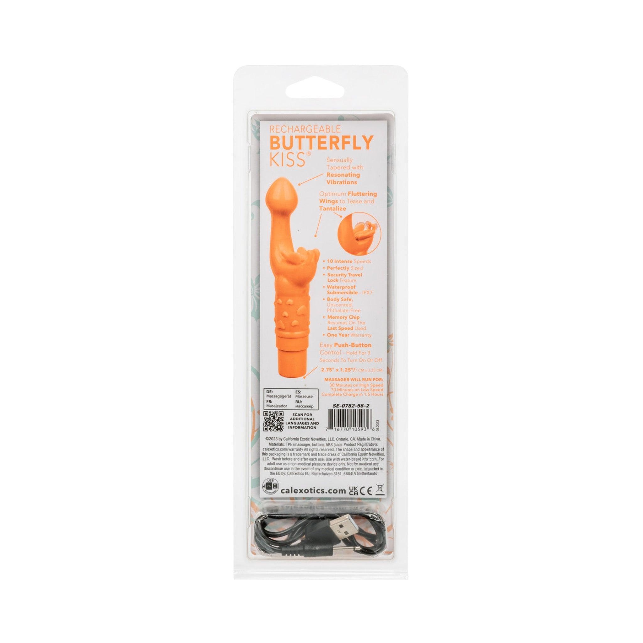Rechargeable Butterfly Kiss Vibrating and Fluttering - Orange - CheapLubes.com