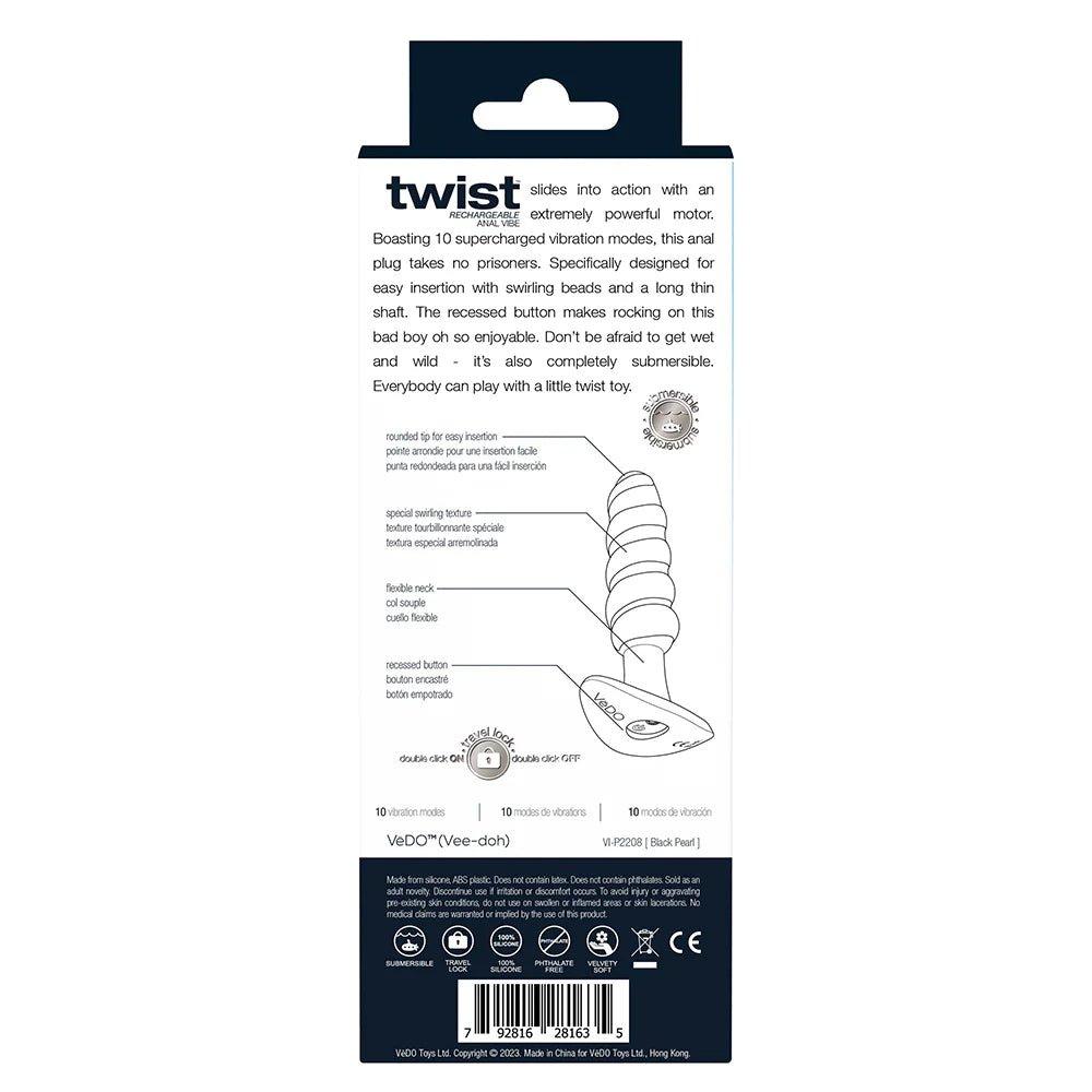 VeDO Twist Vibrating Anal Plug Black - Rechargeable - CheapLubes.com