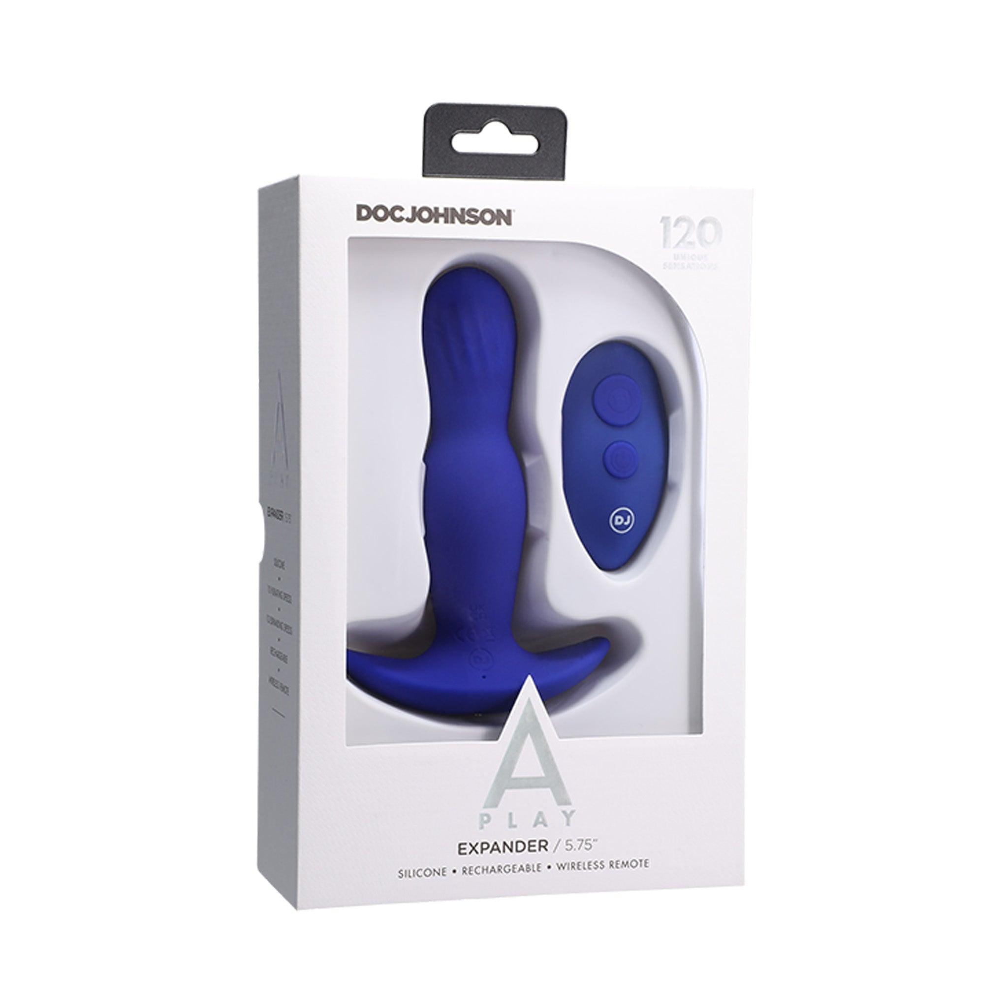 A-Play - EXPANDER - Rechargeable Silicone Anal Plug with Remote - Blue - CheapLubes.com