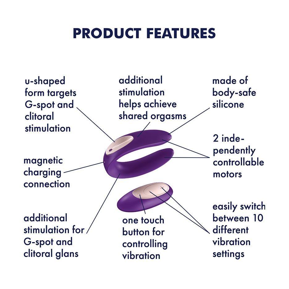 Satisfyer Double Plus Partner Vibrator w/ Remote - Purple - CheapLubes.com