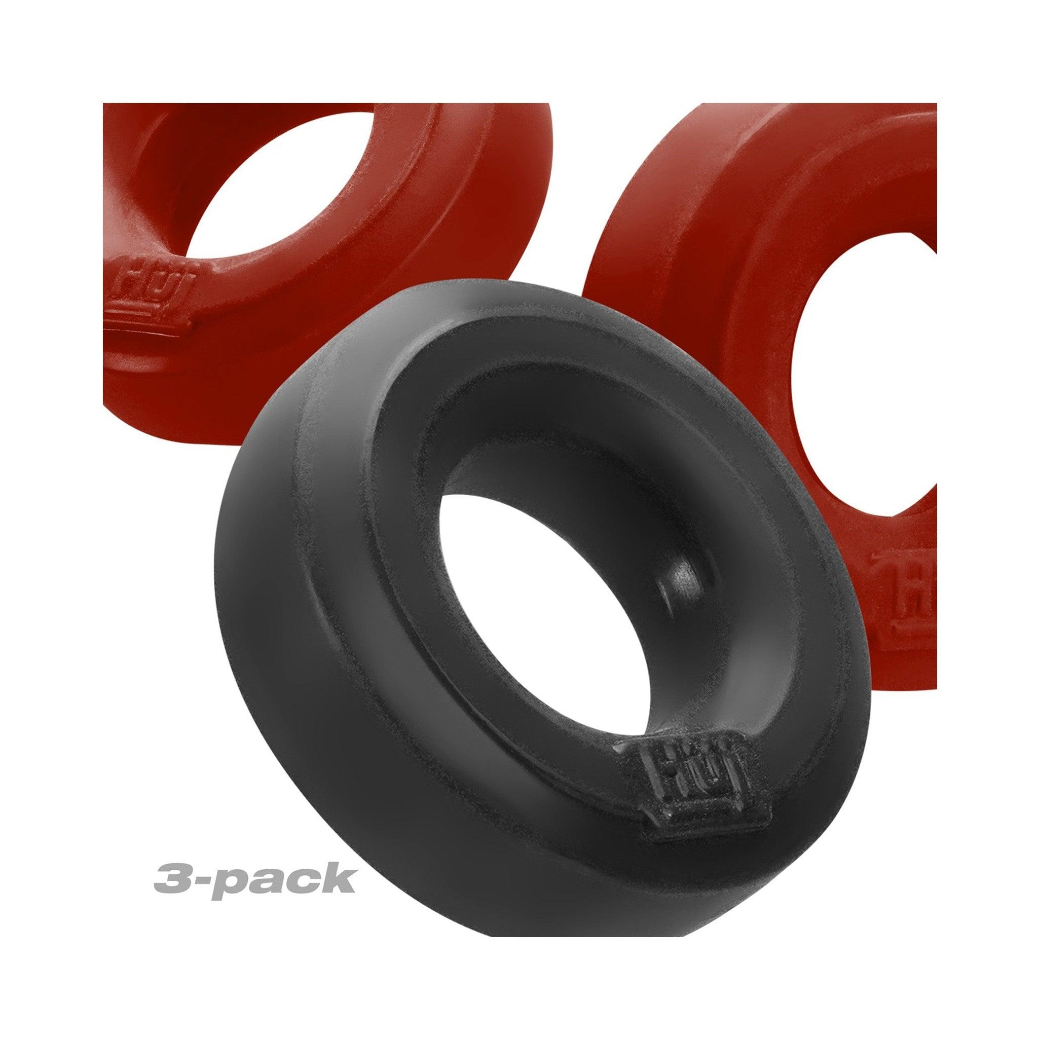 hünkyjunk HUJ3 C-RING 3-pack Red & Black Silicone+TPR - CheapLubes.com