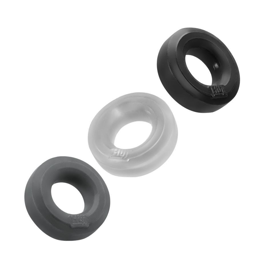 hunky junk HUJ Silicone Blend Rings 3 Pack - Black, Frost, Grey - CheapLubes.com
