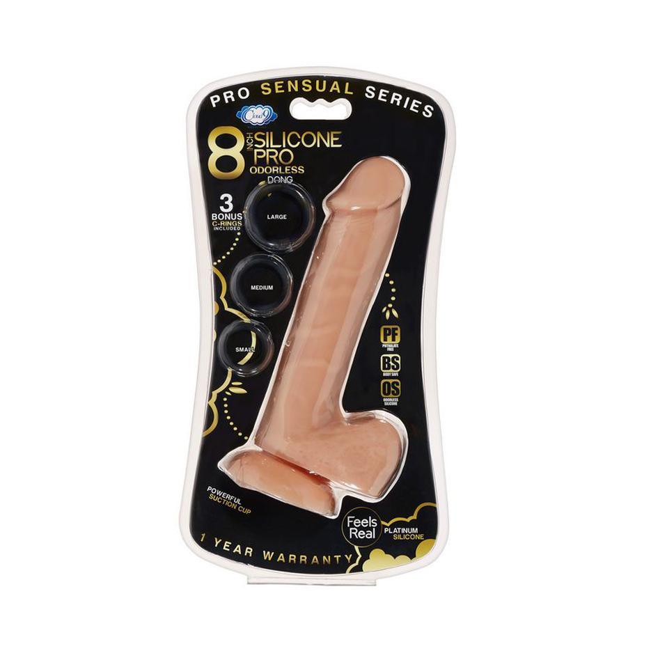 PRO SENSUAL PREMIUM 8" SILICONE DONG W/ 3 C-RINGS - CheapLubes.com