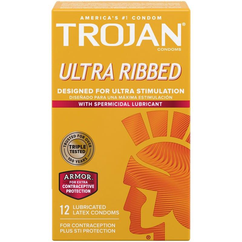 Trojan Ultra Ribbed - w/Spermicidal Lubricant - 12-pk - CheapLubes.com