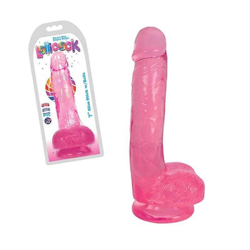 Lollicock 7" Slim Stick with Balls - Pink - CheapLubes.com
